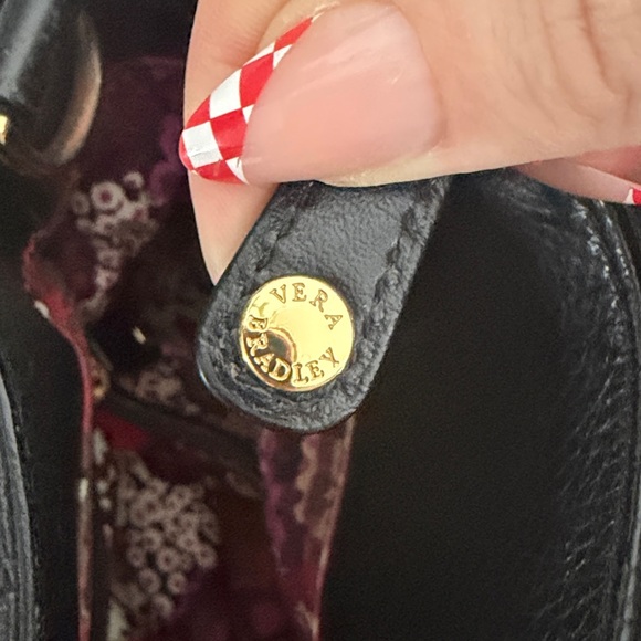 Vera Bradley Black Quilted Leather Satchel Floral Lining Shoulder Bag Classy - Picture 17 of 17